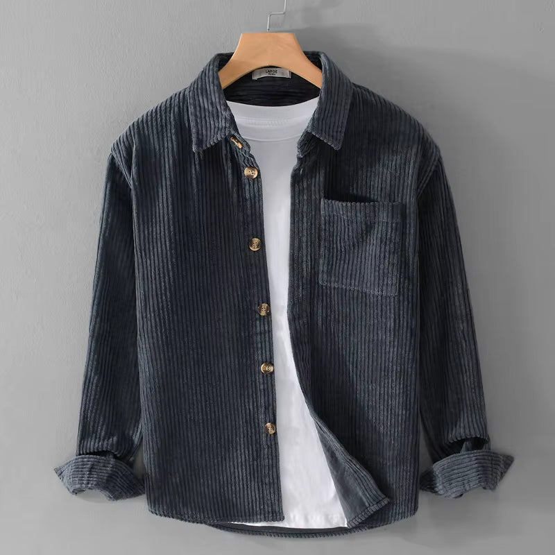 Chemise à manches longues en velours côtelé pour homme, grande taille, épaisse