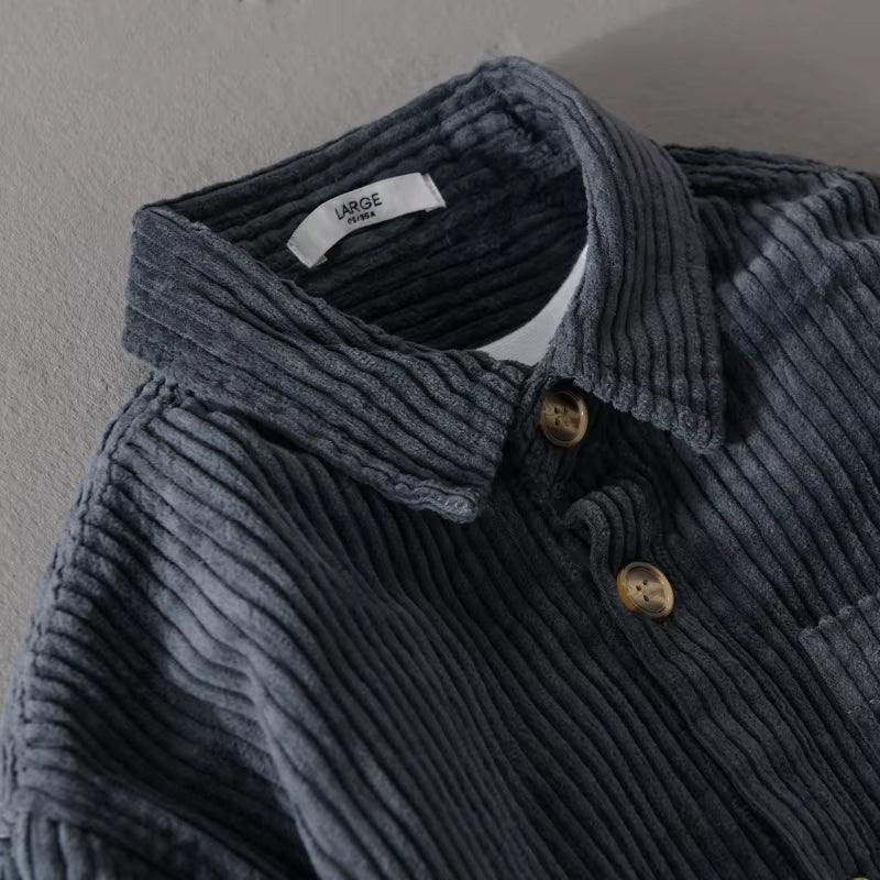 Chemise à manches longues en velours côtelé pour homme, grande taille, épaisse