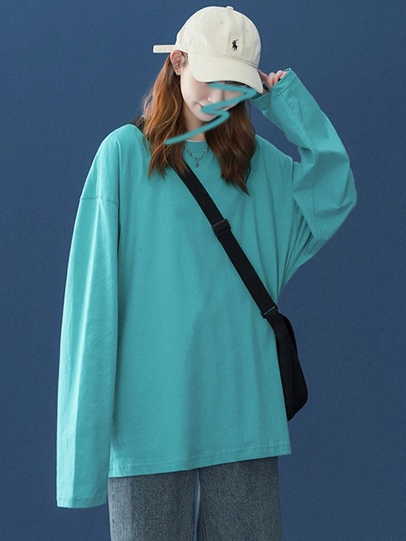 T-shirt à manches longues pour femme, basique et surdimensionné, décontracté et col rond, collection automne 2026