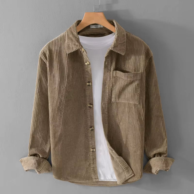 Chemise à manches longues en velours côtelé pour homme, grande taille, épaisse