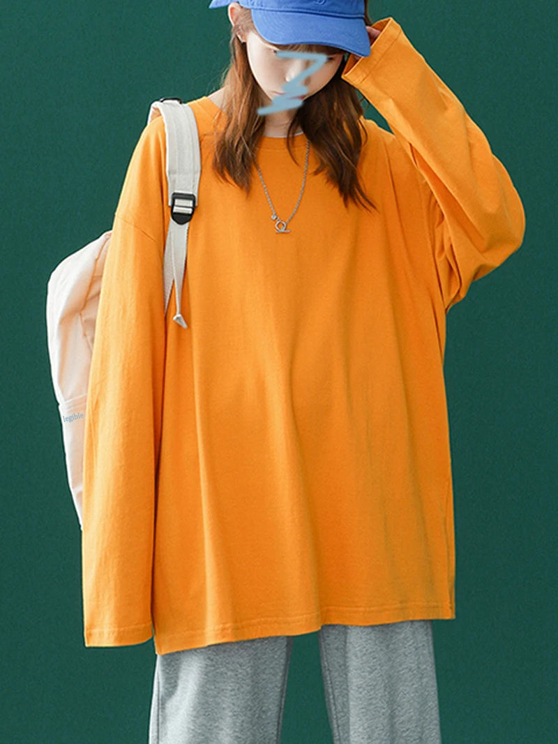 T-shirt à manches longues pour femme, basique et surdimensionné, décontracté et col rond, collection automne 2026