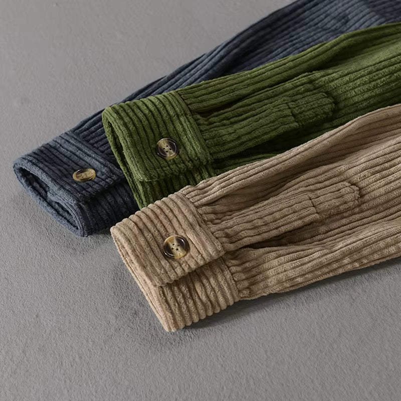Chemise à manches longues en velours côtelé pour homme, grande taille, épaisse