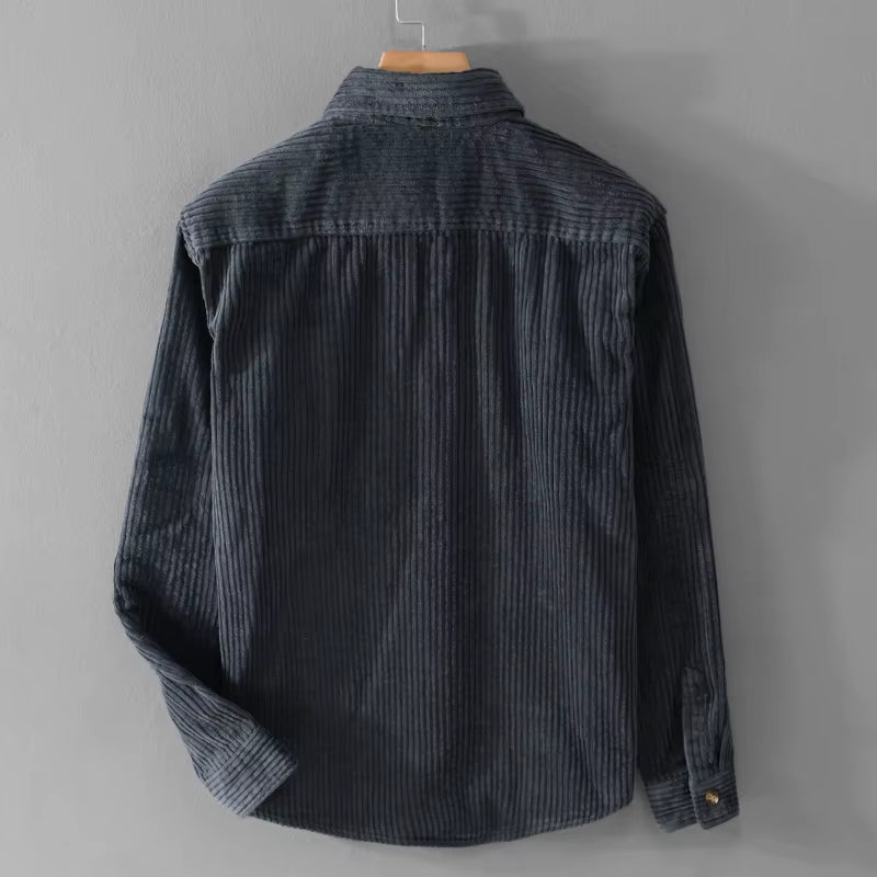 Chemise à manches longues en velours côtelé pour homme, grande taille, épaisse