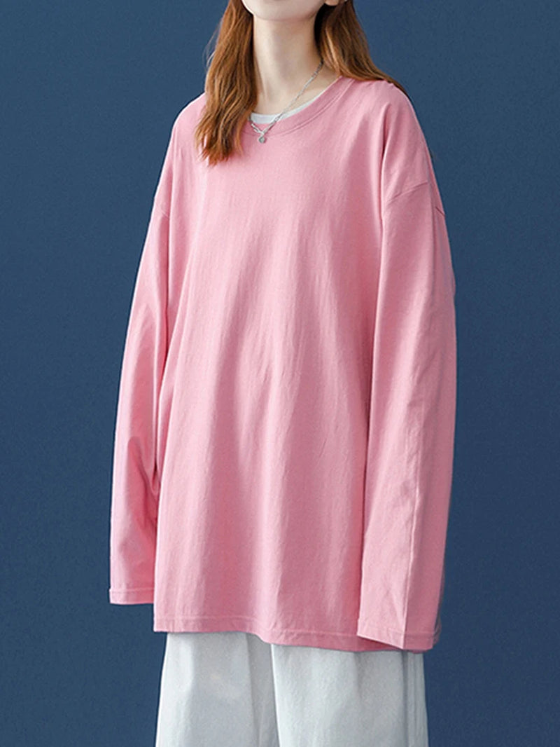 T-shirt à manches longues pour femme, basique et surdimensionné, décontracté et col rond, collection automne 2026