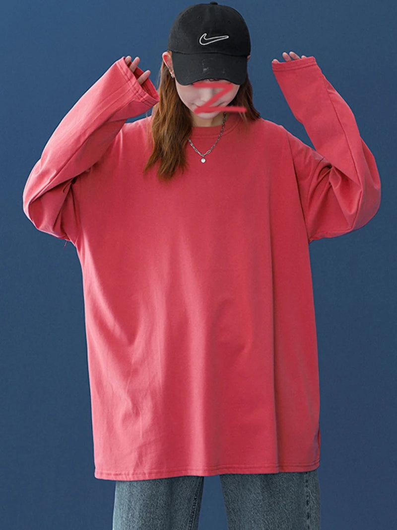 T-shirt à manches longues pour femme, basique et surdimensionné, décontracté et col rond, collection automne 2026