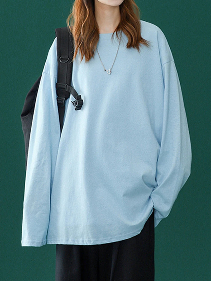 T-shirt à manches longues pour femme, basique et surdimensionné, décontracté et col rond, collection automne 2026