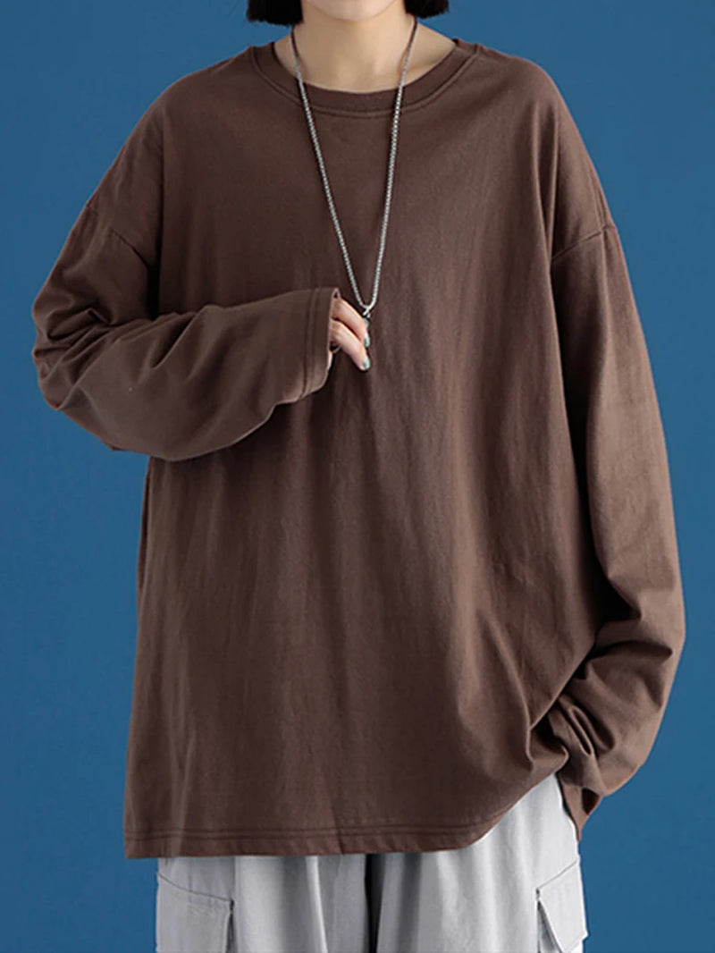 T-shirt à manches longues pour femme, basique et surdimensionné, décontracté et col rond, collection automne 2026