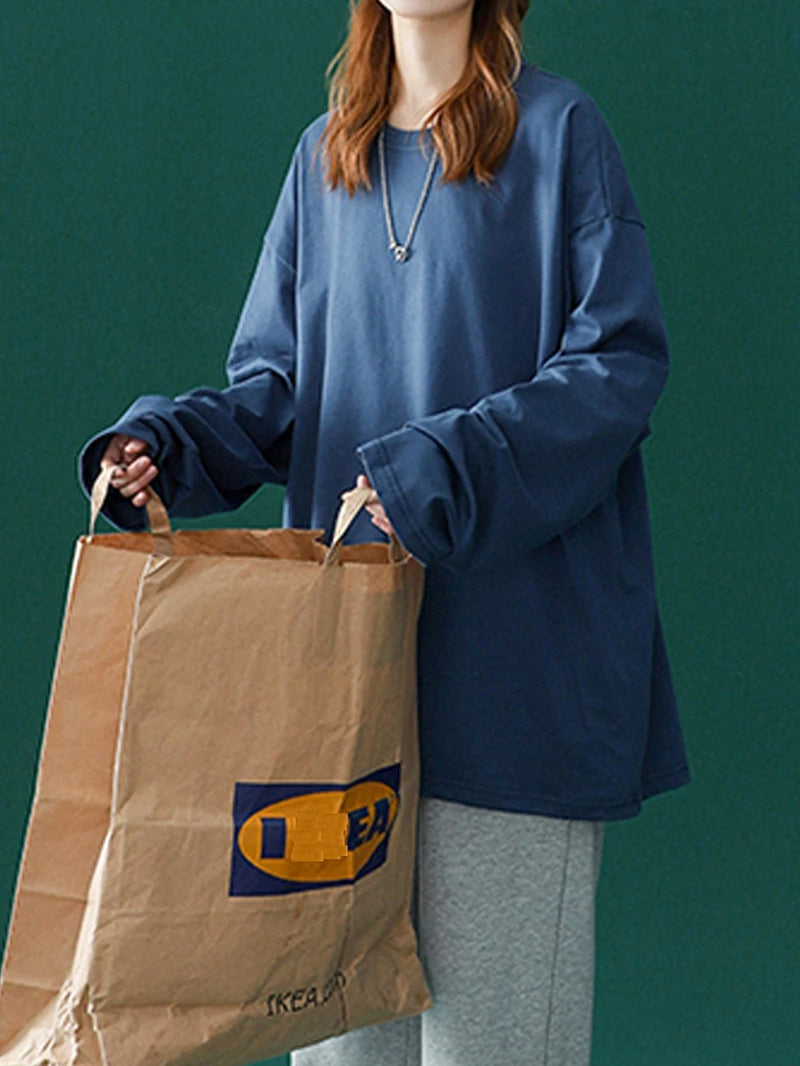 T-shirt à manches longues pour femme, basique et surdimensionné, décontracté et col rond, collection automne 2026