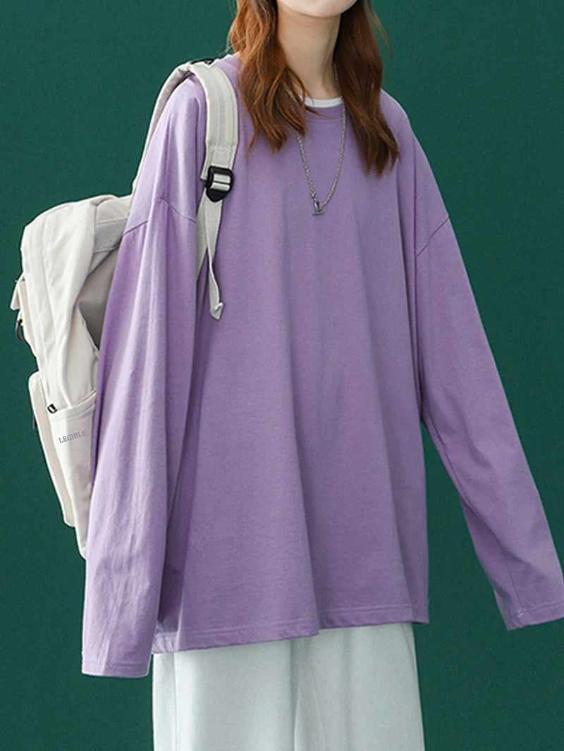 T-shirt à manches longues pour femme, basique et surdimensionné, décontracté et col rond, collection automne 2026