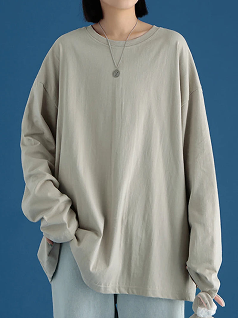 T-shirt à manches longues pour femme, basique et surdimensionné, décontracté et col rond, collection automne 2026