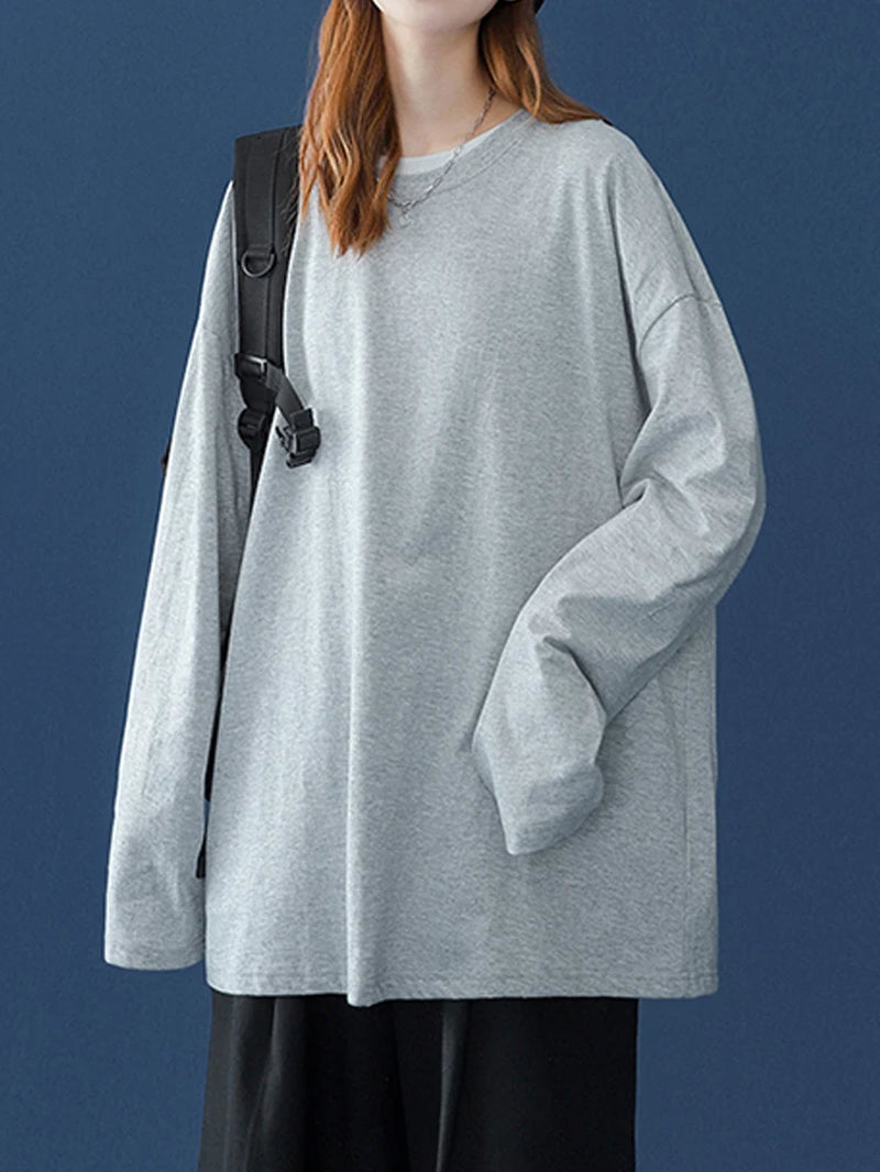 T-shirt à manches longues pour femme, basique et surdimensionné, décontracté et col rond, collection automne 2026