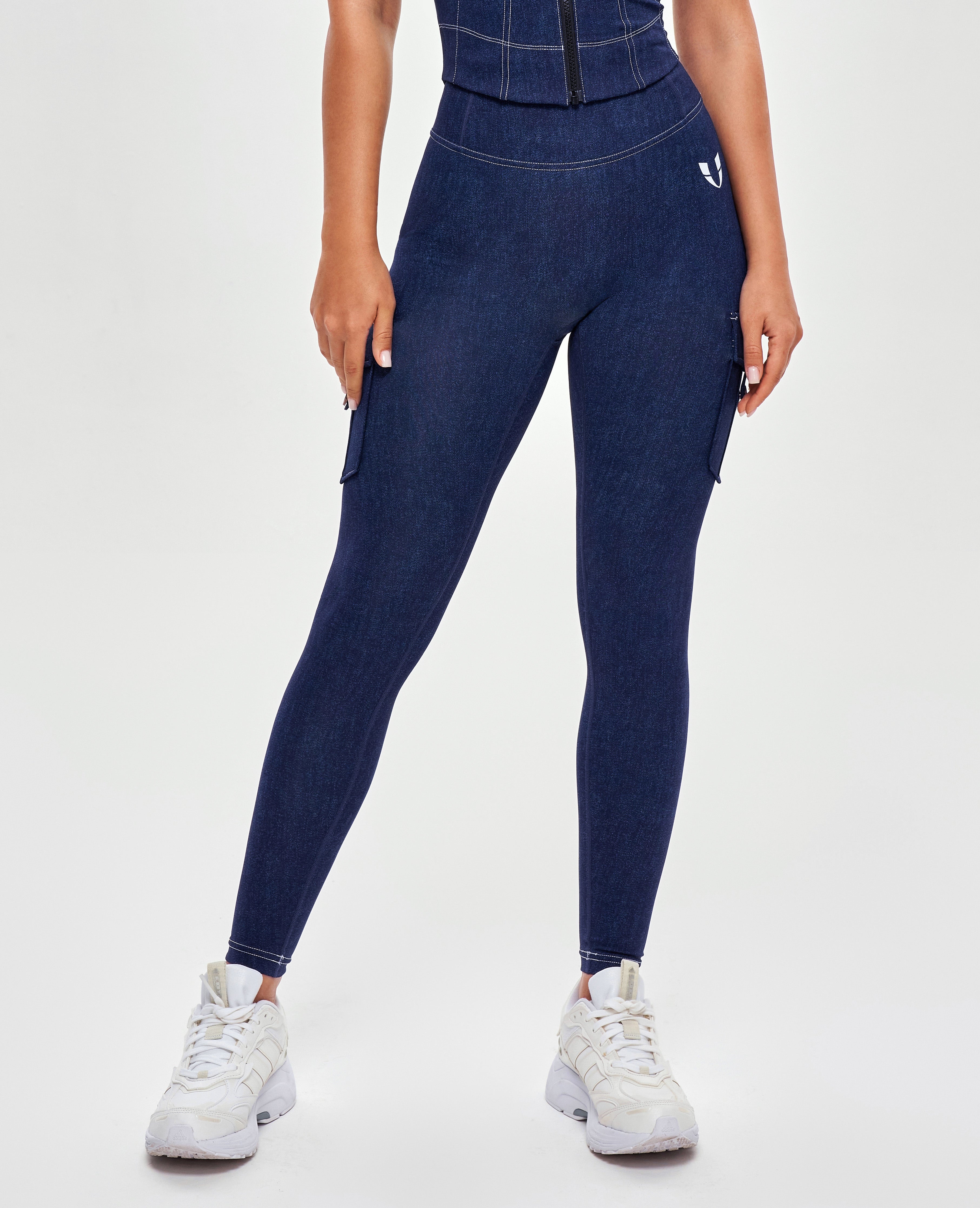 Body Sculpt High Waisted Cargo Leggings - Denim Blue