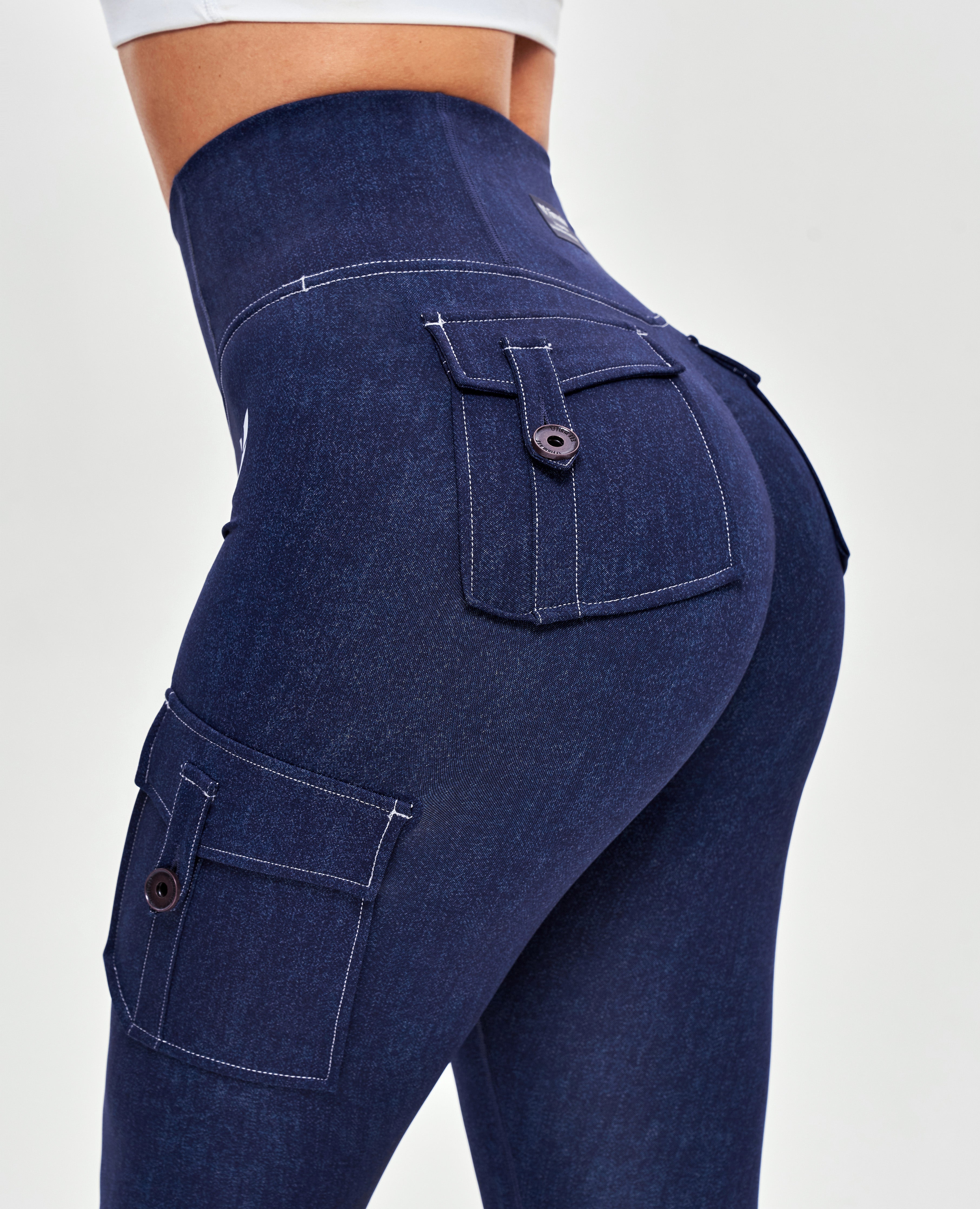 Body Sculpt High Waisted Cargo Leggings - Denim Blue