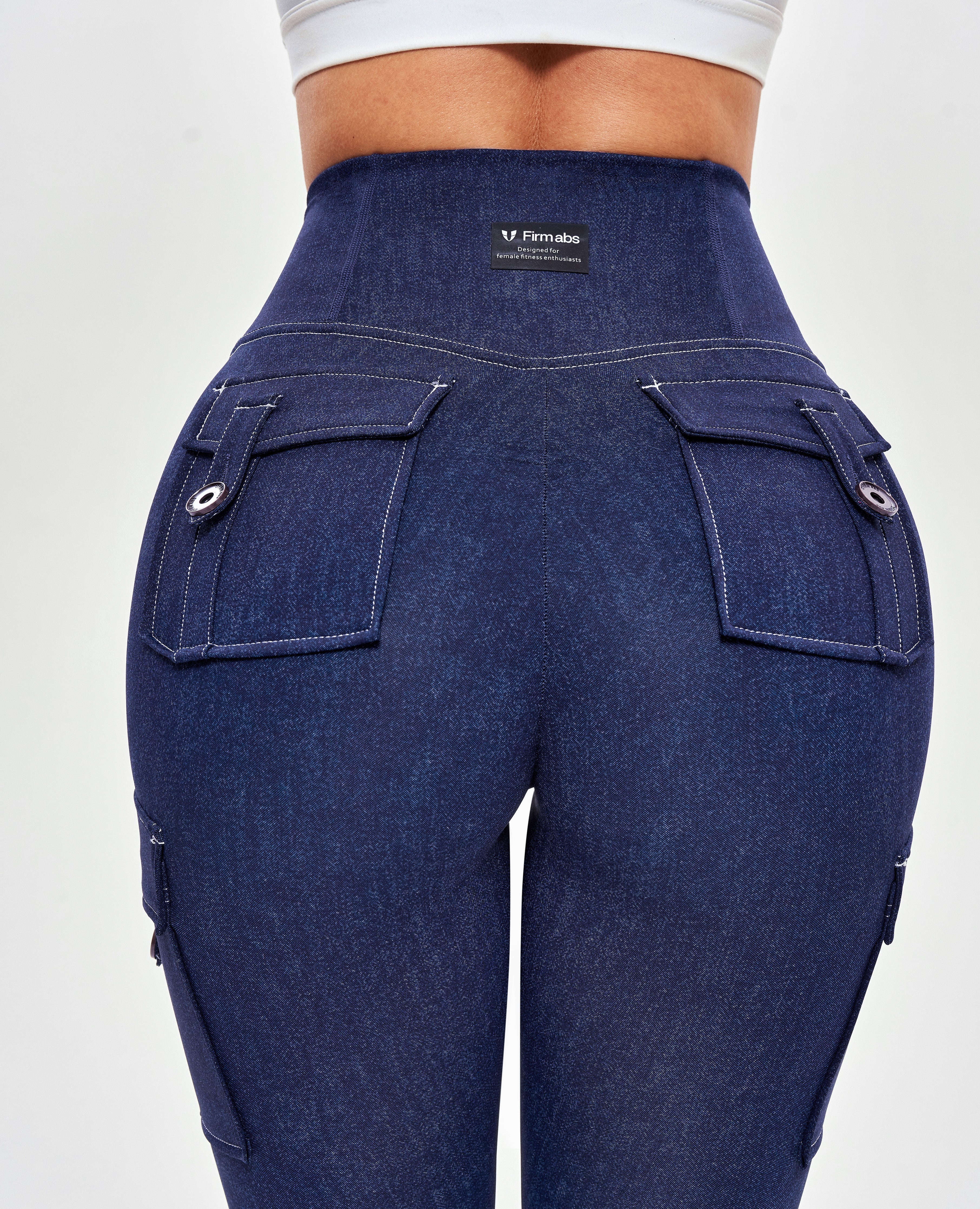 Body Sculpt High Waisted Cargo Leggings - Denim Blue