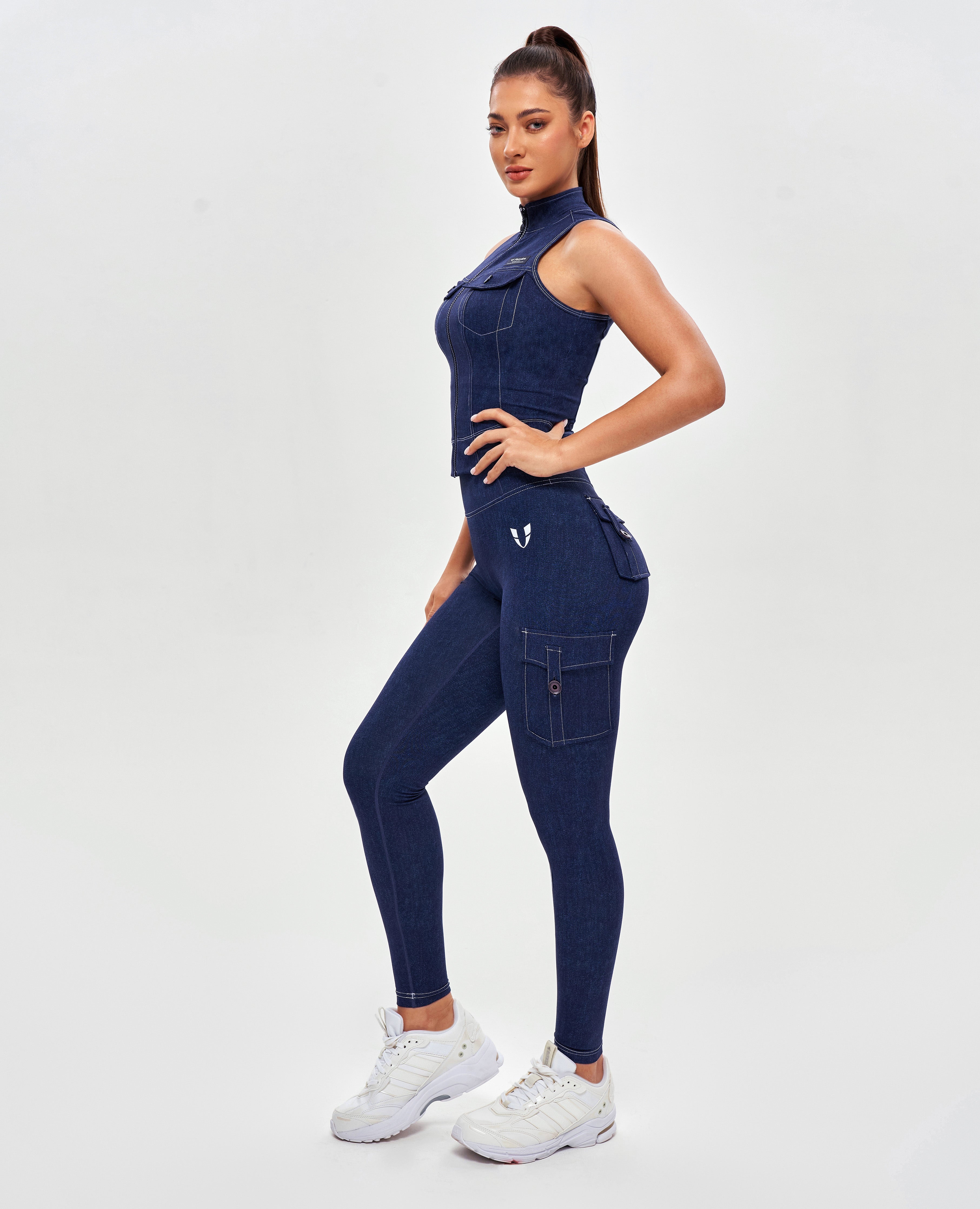 Body Sculpt High Waisted Cargo Leggings - Denim Blue